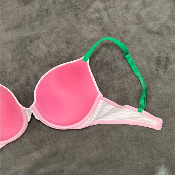 PINK Victoria's Secret Pink and White Striped Bra with Green Straps 34D - Picture 11 of 14